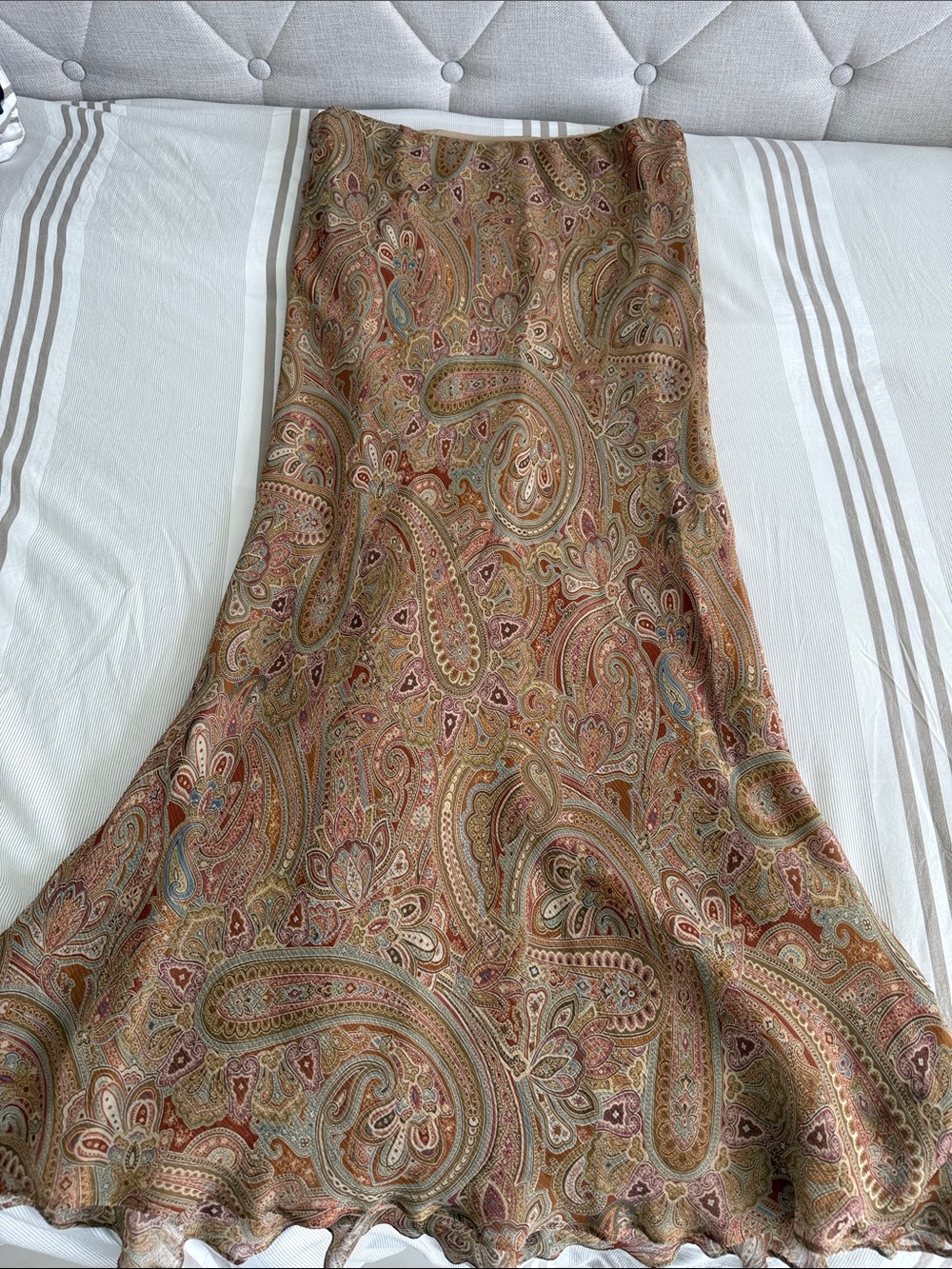 Ralph Lauren 100% Silk Paisley Maxi Skirt in Brown, Rust and Olive Tones - Picture 2 of 4